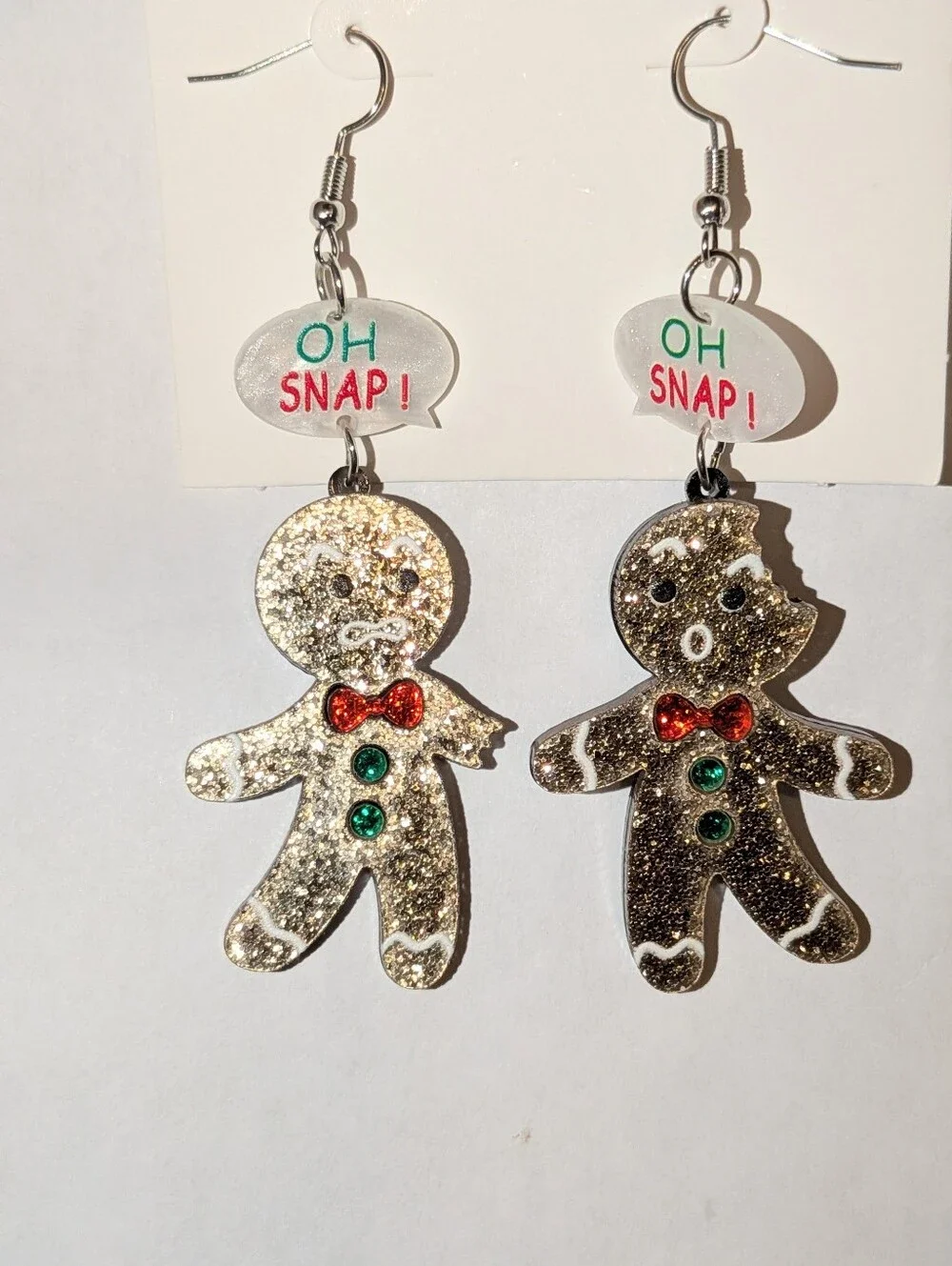Hand Crafted Oh Snap! Glitter Gingerbread Dangle Earrings